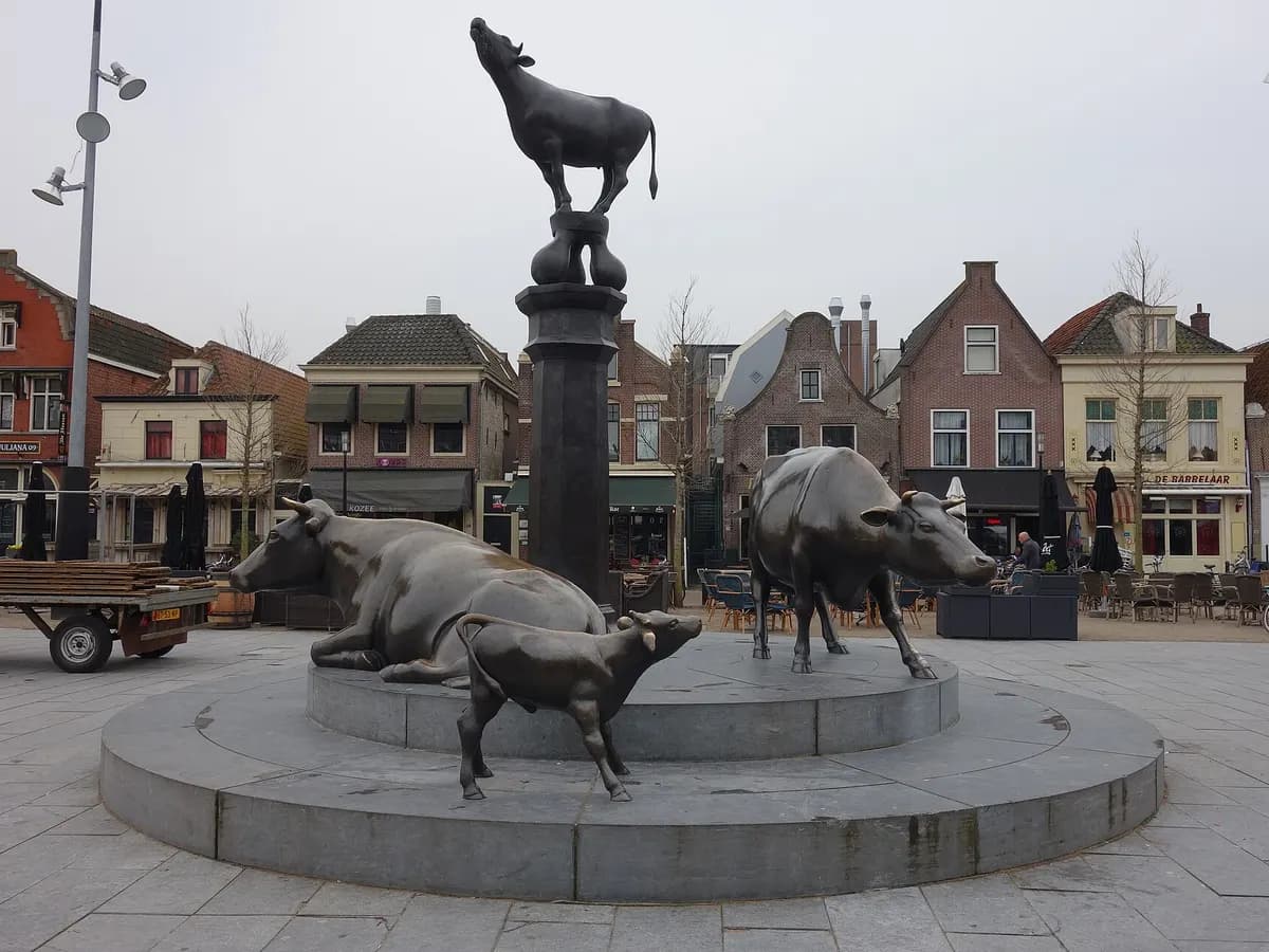 Purmerend: een marktplein met historische gevels in het stadscentrum